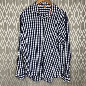 Tailor Vintage Performance Gingham Dress Shirt Navy & White Size: XL